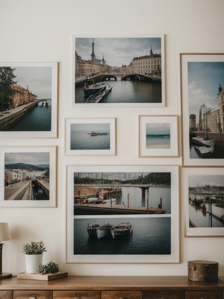 Create a gallery wall using a mixture of personal photographs, postcards, and inexpensive art prints for a personalized touch.