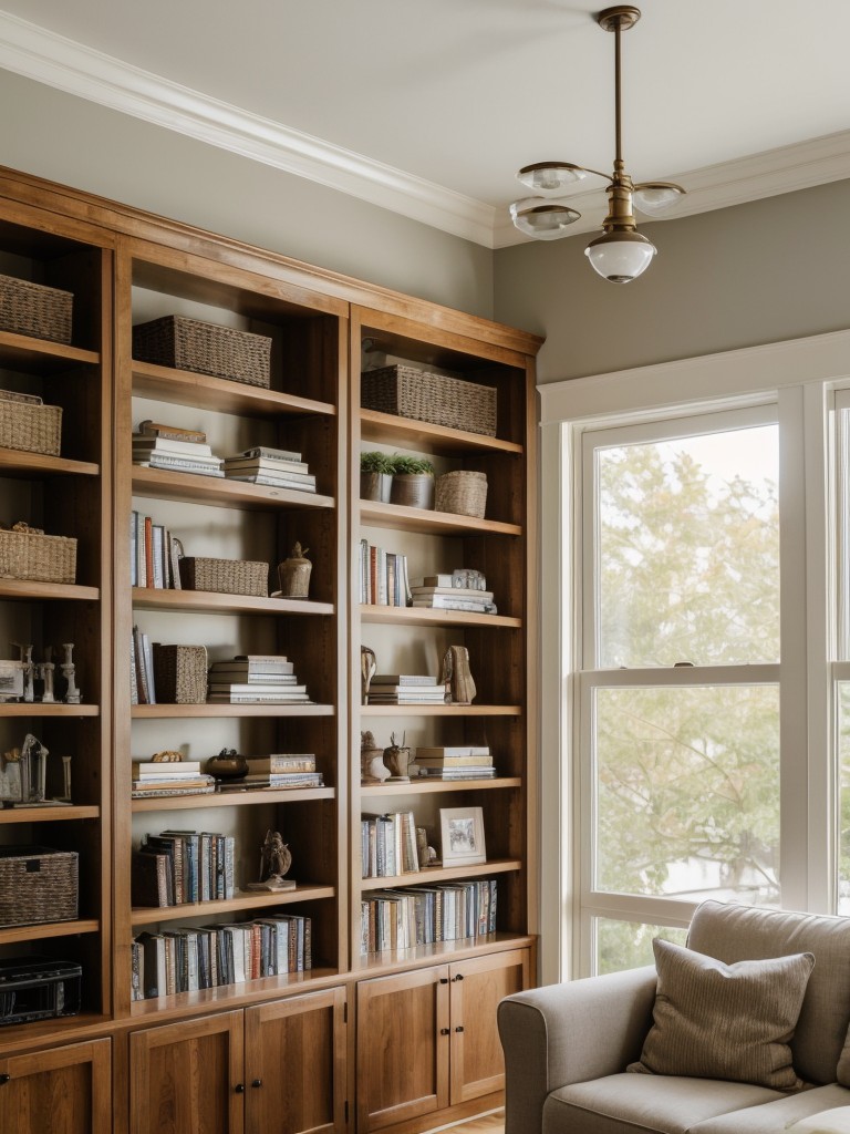 Opt for open shelving in the living room to display your favorite books, plants, or decorative items while also creating additional storage.
