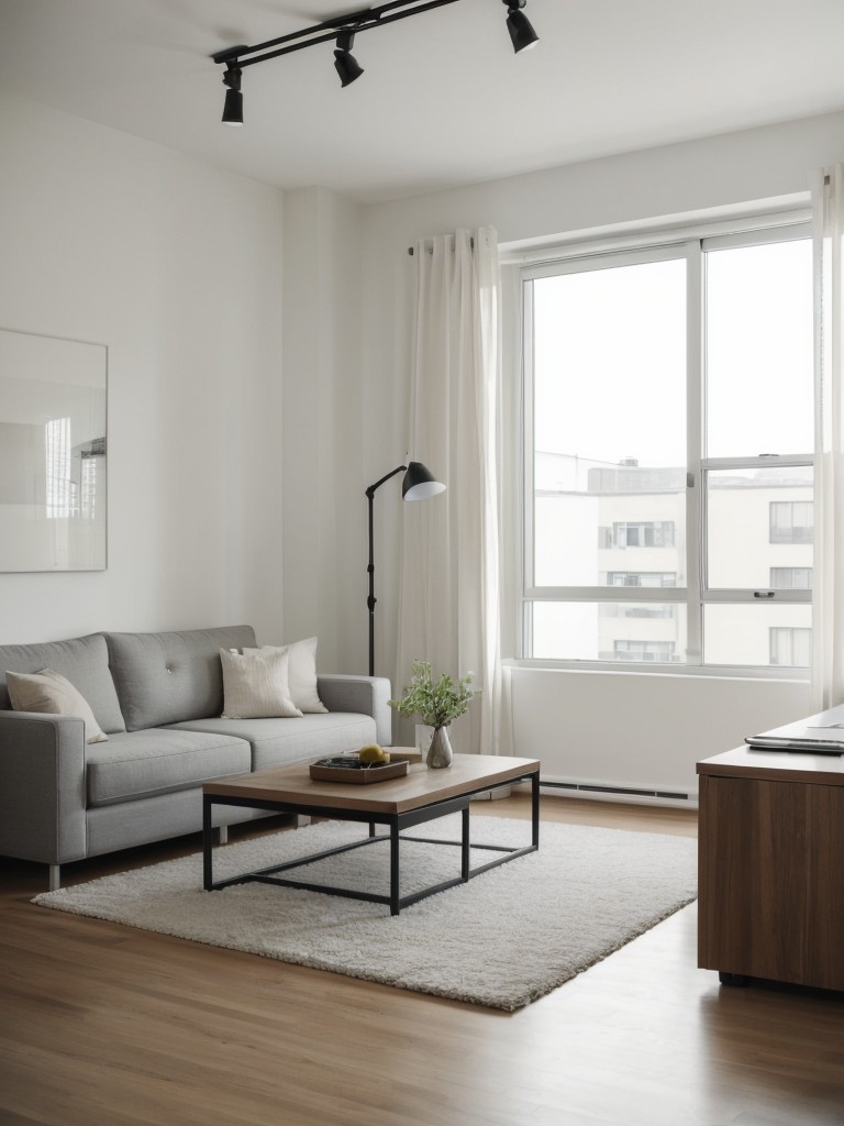 Consider a minimalistic design approach, with streamlined furniture and clutter-free surfaces, for a clean and organized studio apartment.