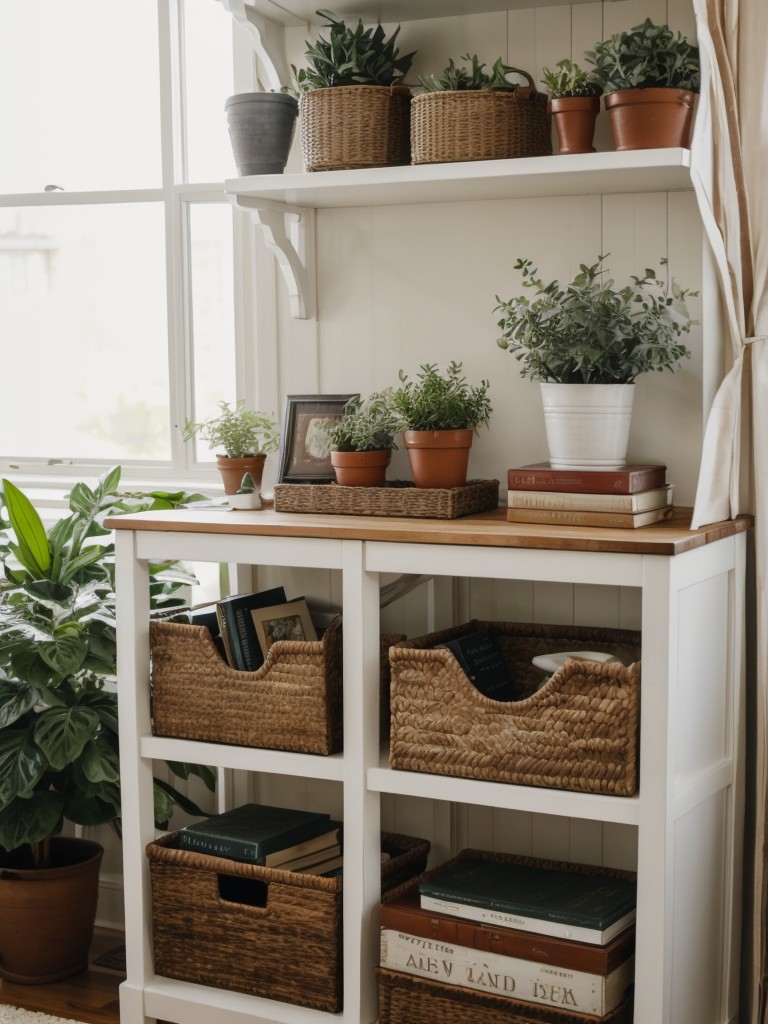 Make use of open shelving to display decorative items, books, or plants, adding personality to the space.
