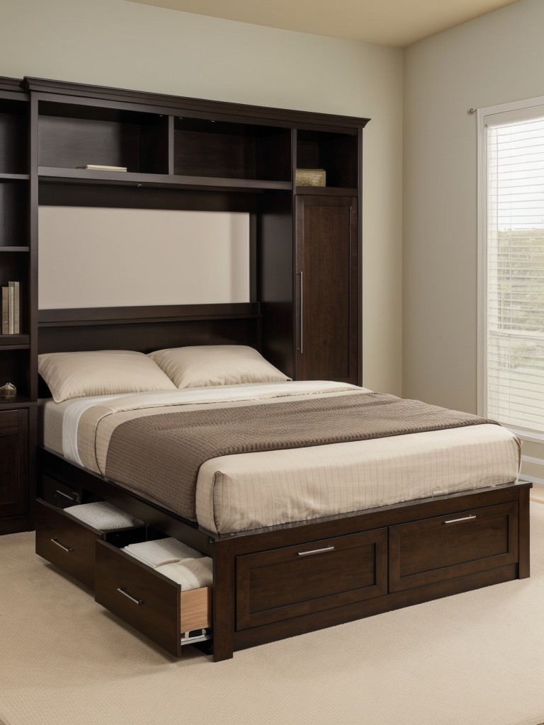 Utilize multifunctional furniture to maximize space, such as a Murphy bed or a sofa bed with storage underneath.