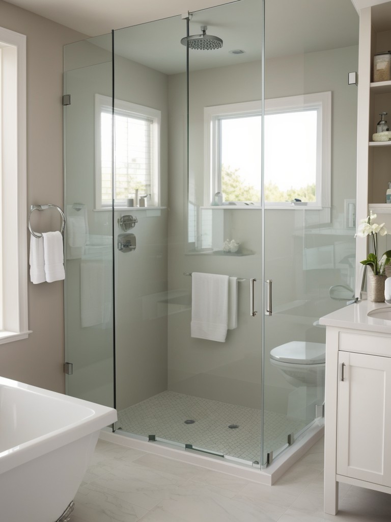 Choose a frameless glass shower enclosure to eliminate visual barriers and create the illusion of a larger bathroom.