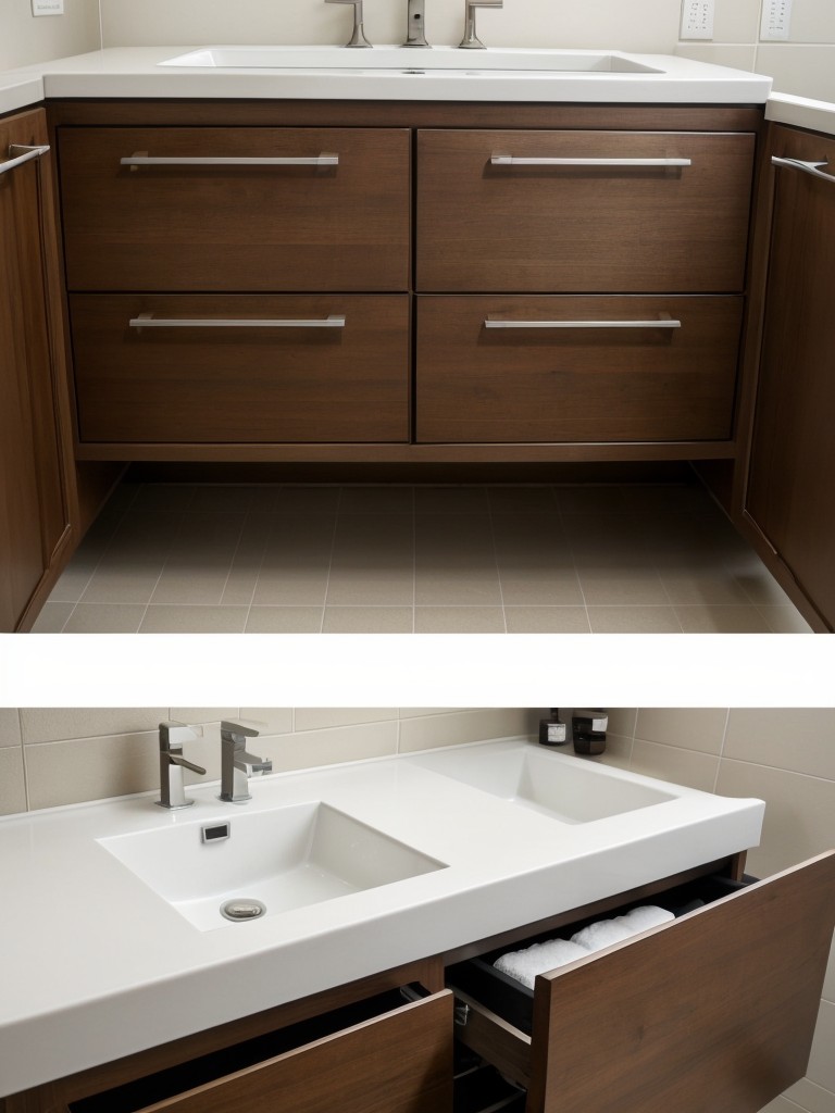 Choose a space-saving sink with integrated storage or a vanity with drawers to optimize functionality in a small bathroom.