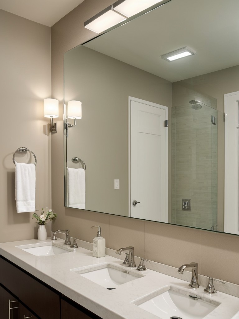 Incorporate mirrored surfaces or a large wall mirror to create the illusion of a more spacious bathroom.