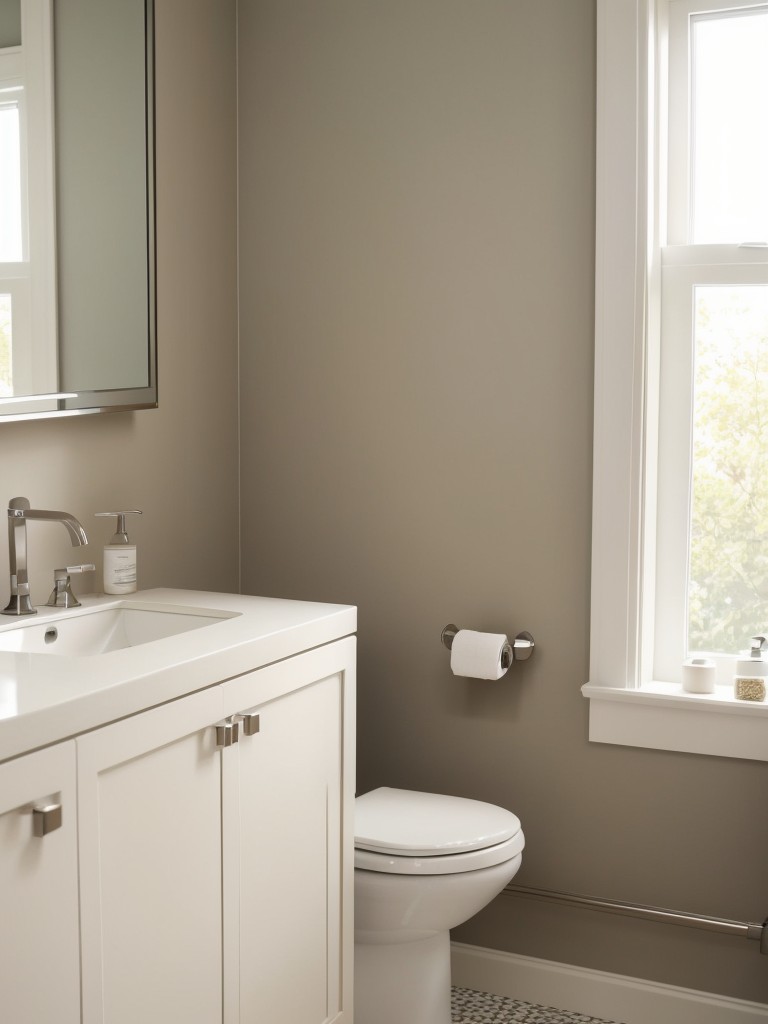 Incorporate a neutral color palette for a sense of openness and brightness in a small bathroom.