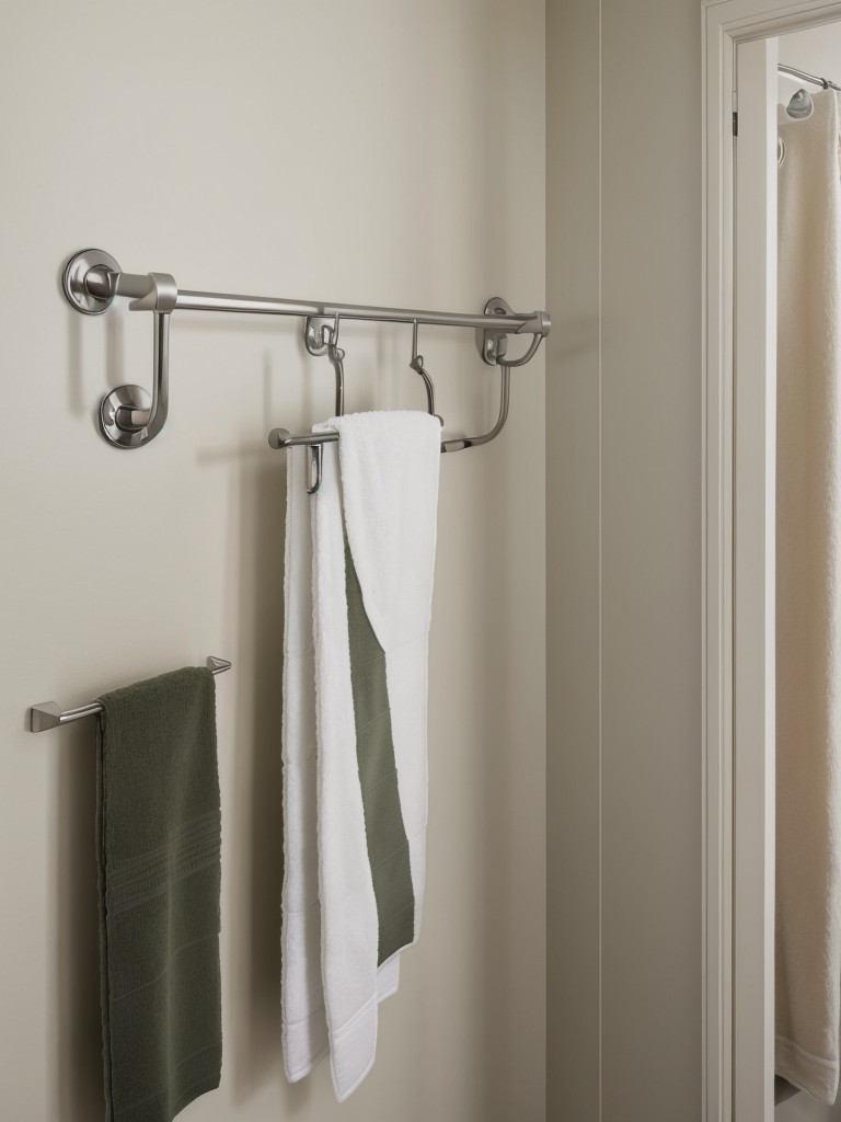 Incorporate wall-mounted towel hooks or racks to save space and keep towels easily accessible.