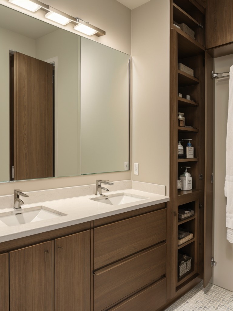 Install mirror cabinets to combine storage and functionality in a limited bathroom space.