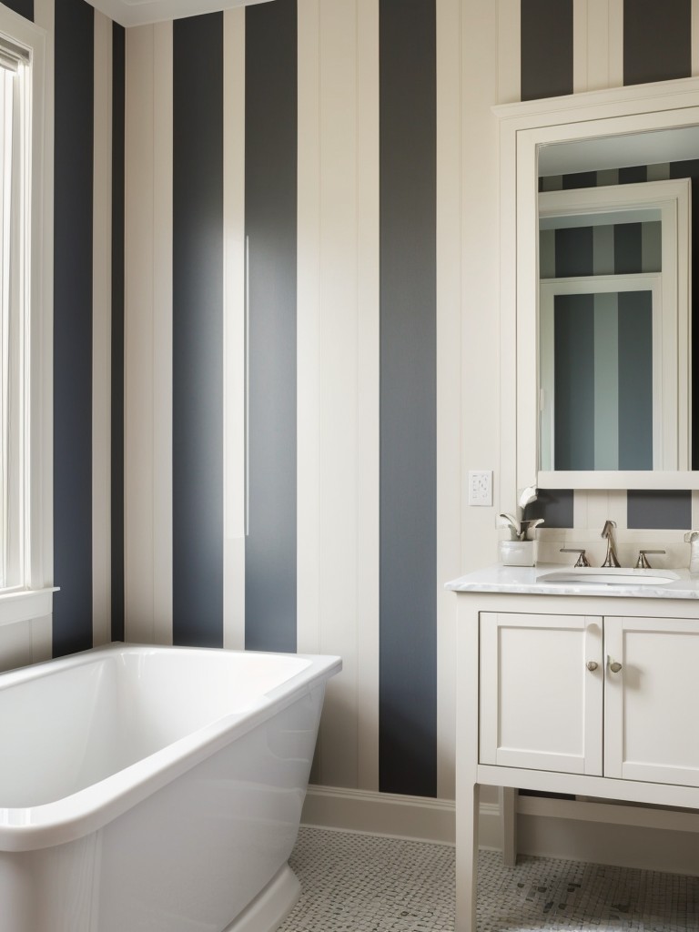 Use vertical stripes or wallpaper patterns to create the illusion of a taller and larger bathroom.