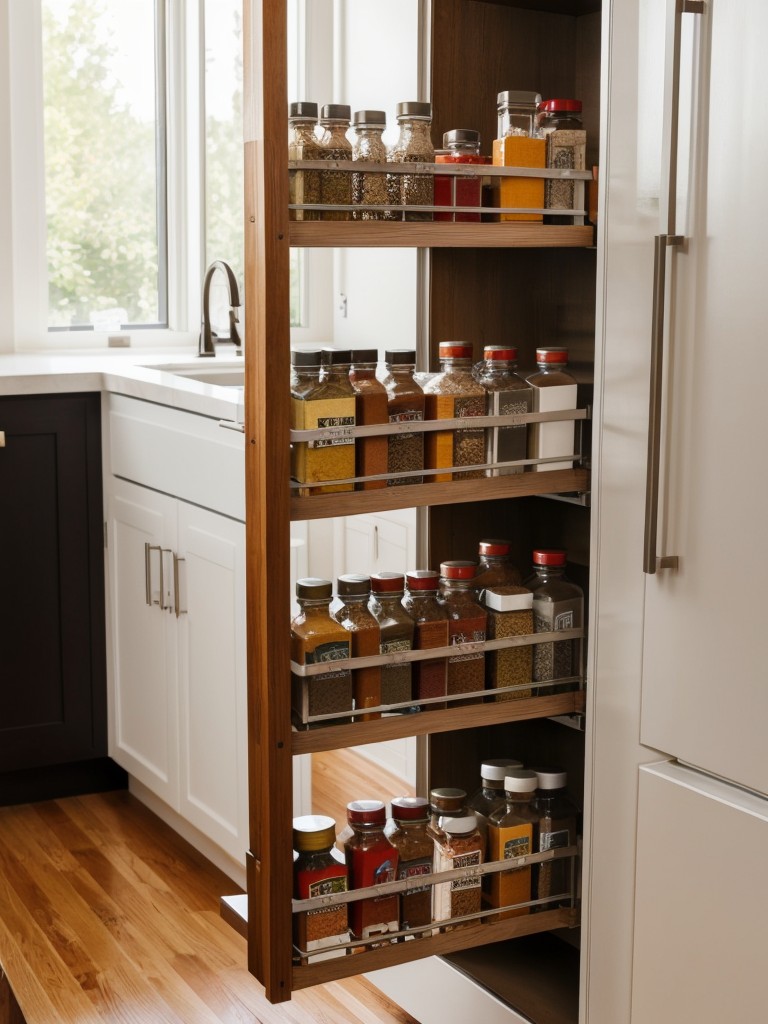 Incorporating a pull-out pantry or slide-out spice rack in a small kitchen.