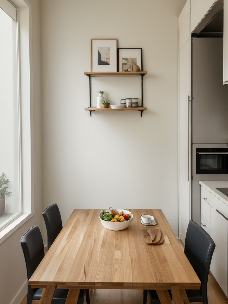Incorporating a wall-mounted folding table that can be easily opened for meal preparation.