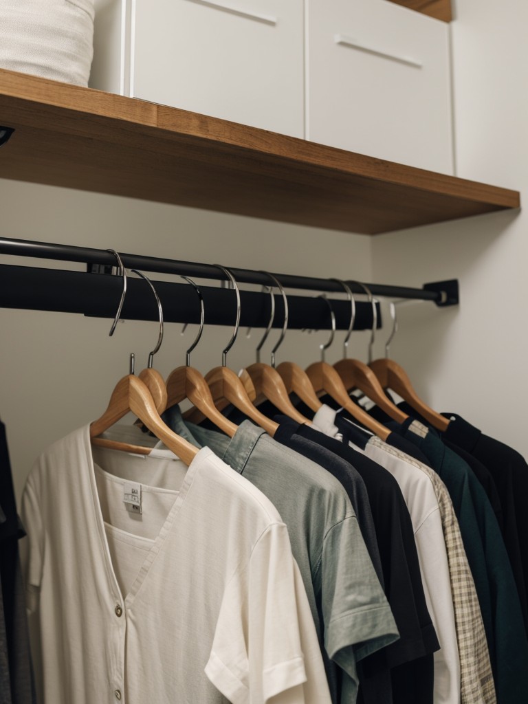 Using space-saving hangers in closets to maximize clothing storage.