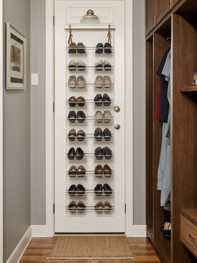 Utilizing over-the-door shoe racks or hanging organizers for maximizing shoe storage.