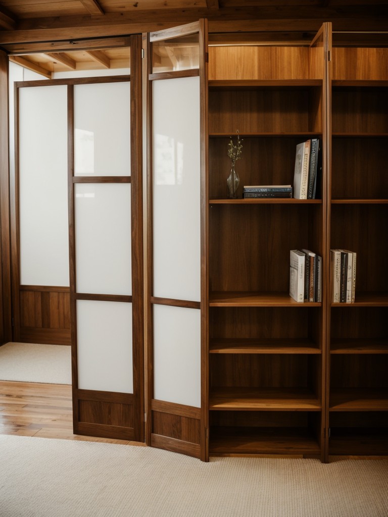 Consider using a room divider to separate different areas, such as a bookshelf or a folding screen.