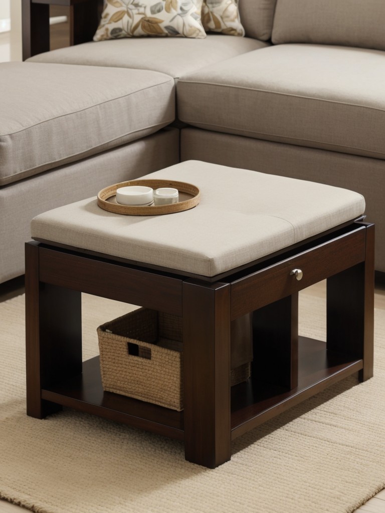 Use multifunctional accessories, like ottomans with hidden storage or nesting tables, to save space.