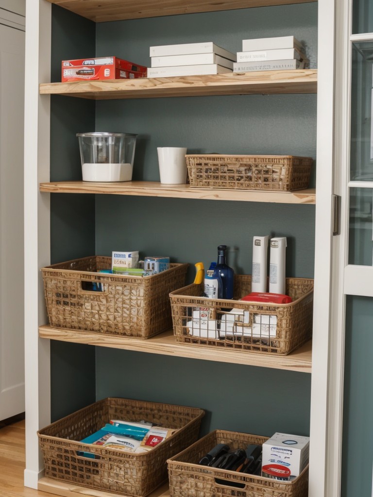 Utilize wall-mounted storage solutions to keep the floor clutter-free, such as floating shelves or pegboards.