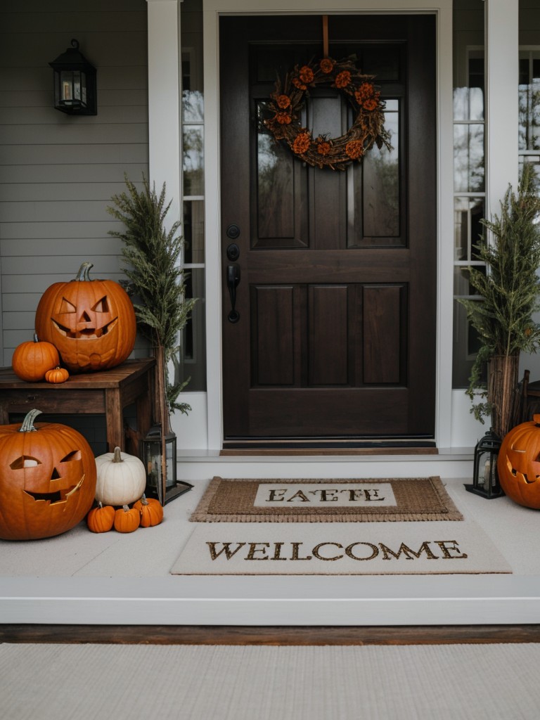 Don't forget to include a haunted welcome mat and a carved pumpkin by the entrance.