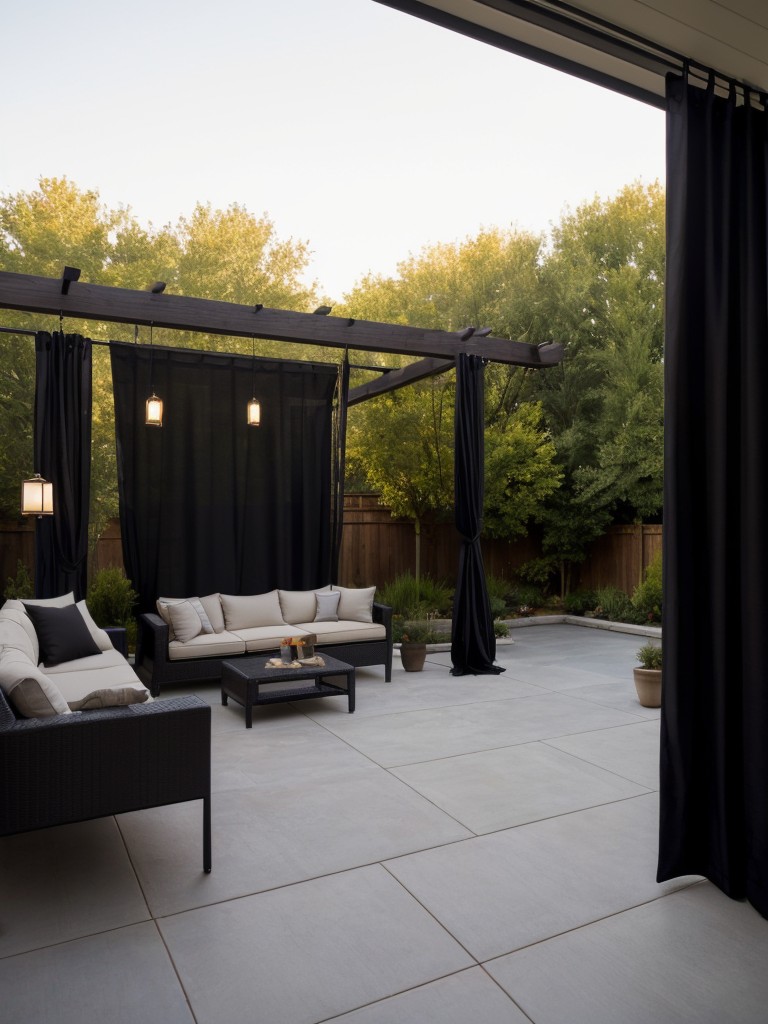 Hang black curtains or fabrics to create an enclosed and mysterious patio space.