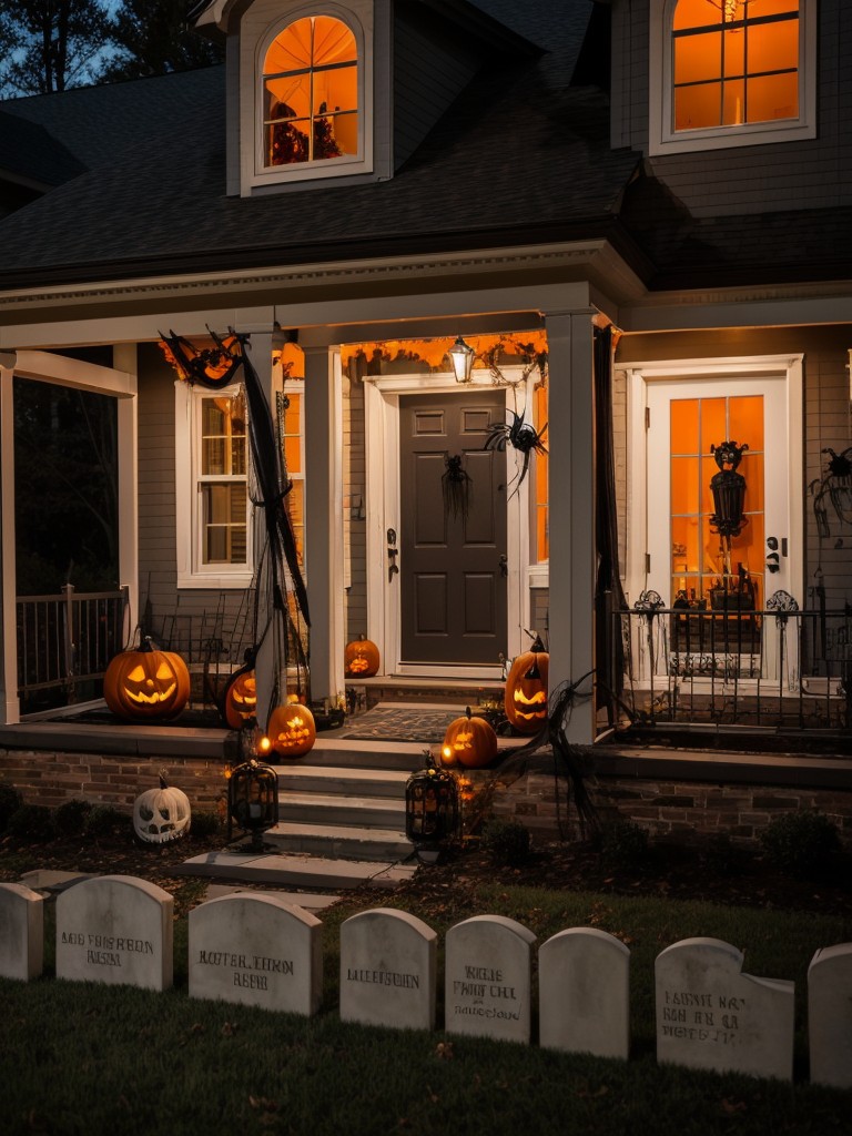 Invest in outdoor Halloween decorations like skeletons, spiders, or tombstones to create a chilling ambiance.