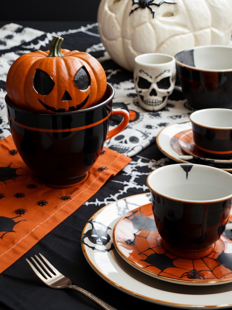 Use Halloween-themed tableware, such as spider or skull-shaped plates and cups, for entertaining.