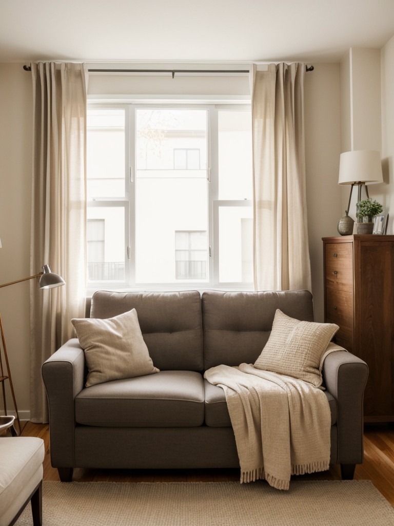 Creating a cozy and inviting atmosphere in your apartment through warm lighting, soft textiles, and comfortable seating arrangements.
