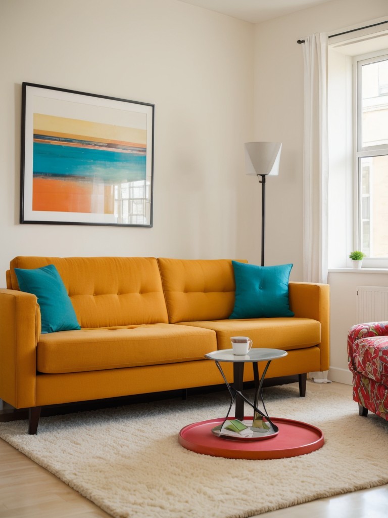 Incorporate colorful accent furniture, such as brightly colored chairs or a vibrant sofa, to inject energy and visual interest into your apartment design.