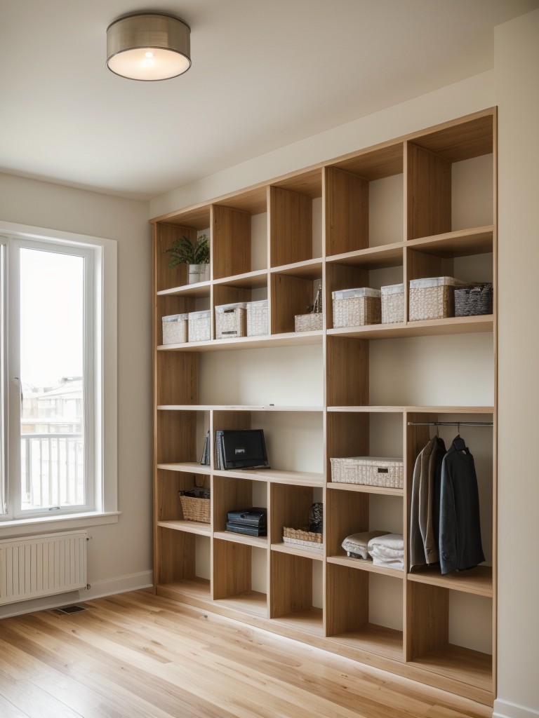 Install floor-to-ceiling shelving units to maximize storage space in your apartment while also creating an elegant and streamlined look.