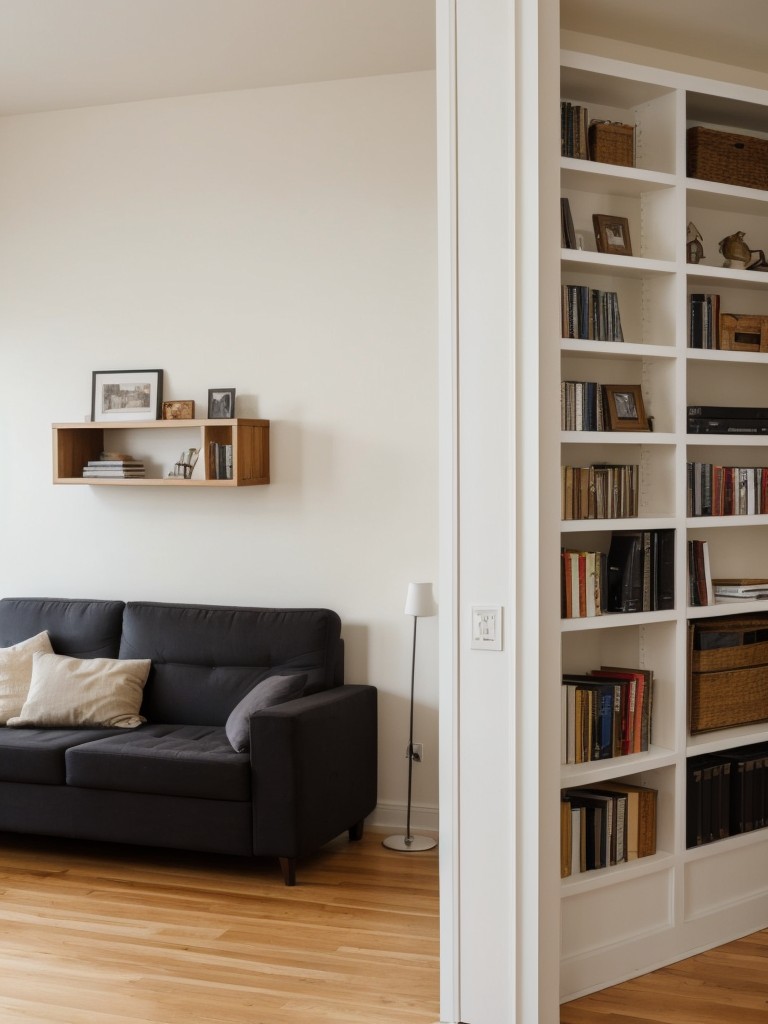 Install wall-mounted shelves in your small apartment to free up valuable floor space while still providing storage for books, decorations, or other items you want to display.