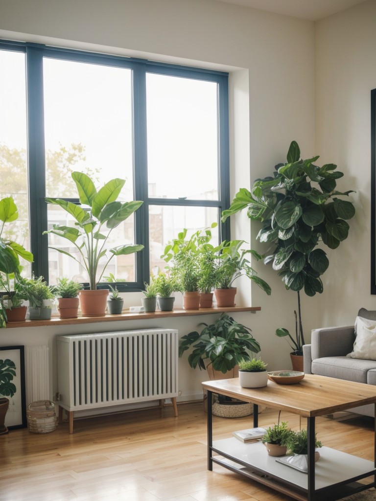 Introduce indoor plants to your apartment design to not only freshen up the air but also bring a touch of nature and brightness to your living space.
