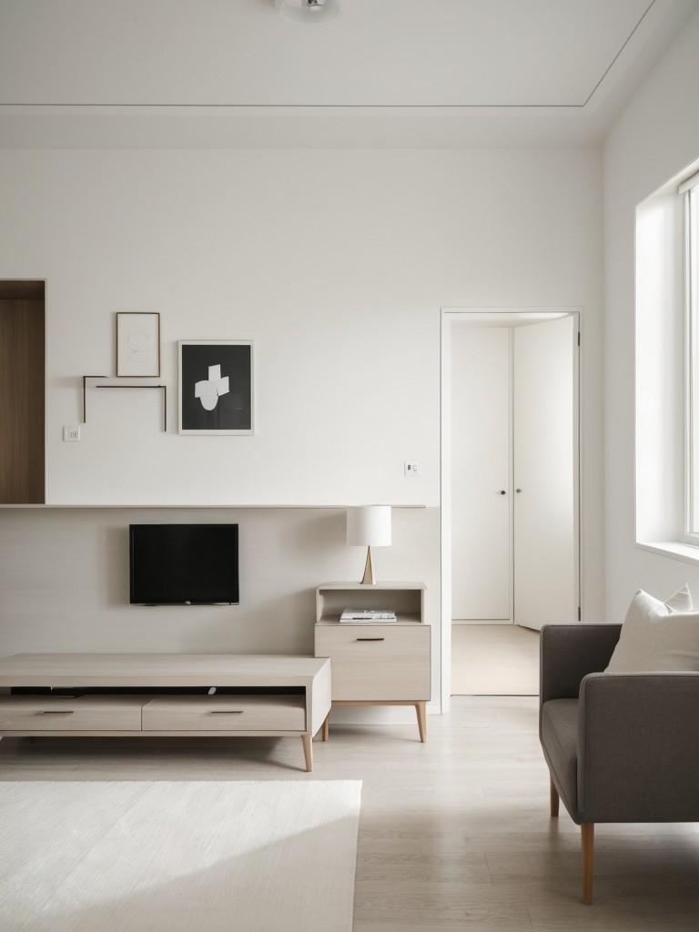 Tips for incorporating a minimalist design aesthetic into your apartment by decluttering, adopting a neutral color palette, and choosing sleek and simple furniture pieces.