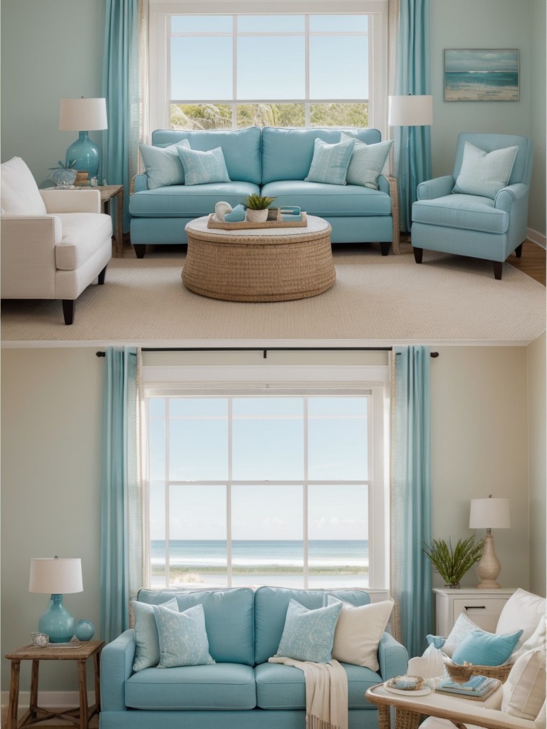 Use beachy color palettes with soft blues, aqua, and sandy beige tones to create a relaxed and coastal ambiance in your apartment design.