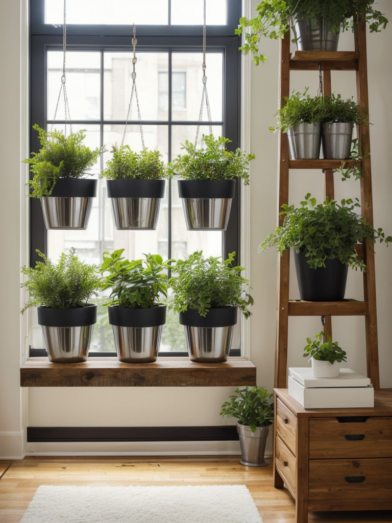Use hanging planters to bring greenery into your apartment without taking up valuable floor space, adding visual interest and a touch of nature to your design.