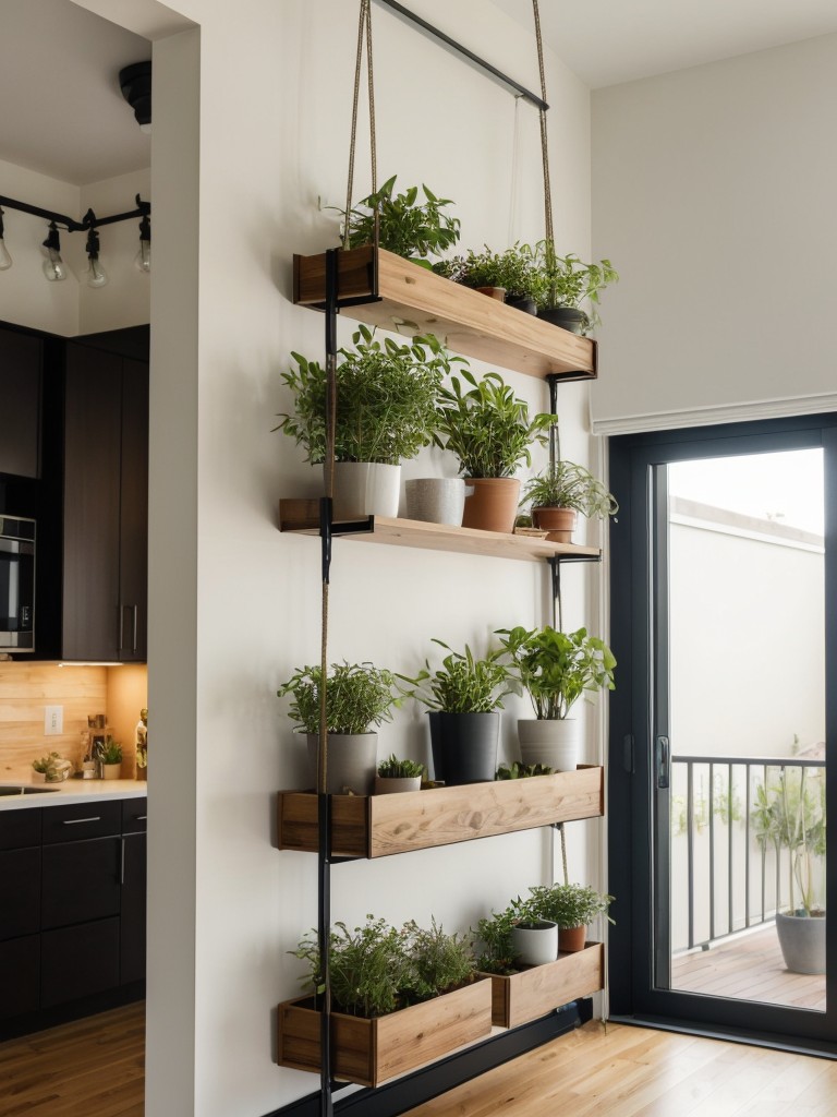 Utilizing vertical space in your apartment by installing floor-to-ceiling shelving, using hanging planters, and incorporating wall-mounted accessories.