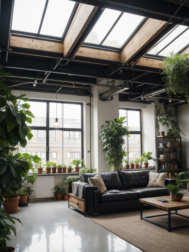 Incorporate greenery and indoor plants to bring life and freshness to the industrial aesthetic of loft apartments.