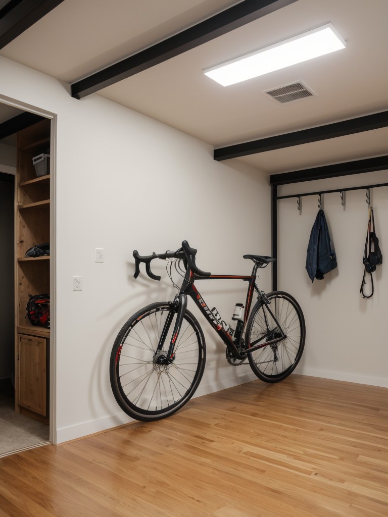 Install wall-mounted bike racks or hooks to efficiently store bicycles in loft apartments where space is at a premium.