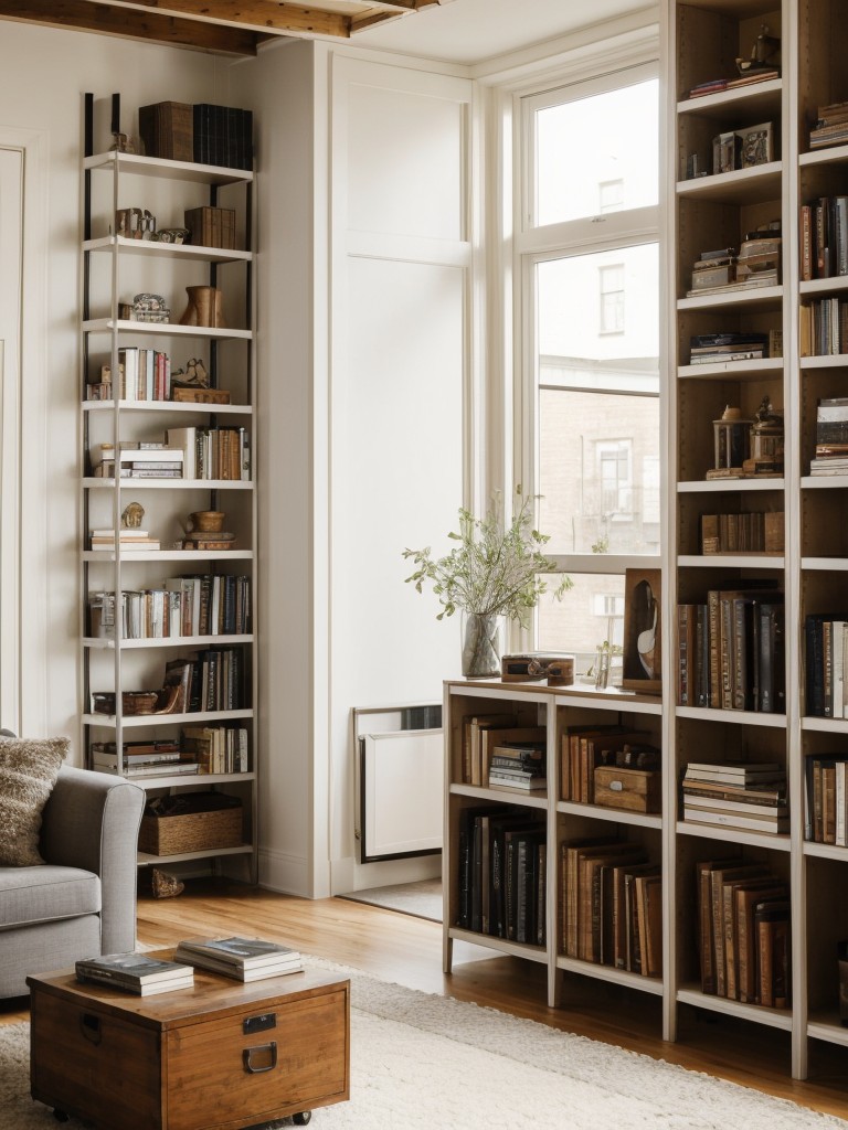 Opt for floating or open shelving units to display books, artwork, and decorative objects, giving the loft apartment a curated and personal touch.