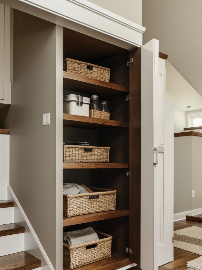 Utilize clever storage solutions like hidden cabinets under stairs or built-in wall shelves to maximize functionality and minimize clutter.