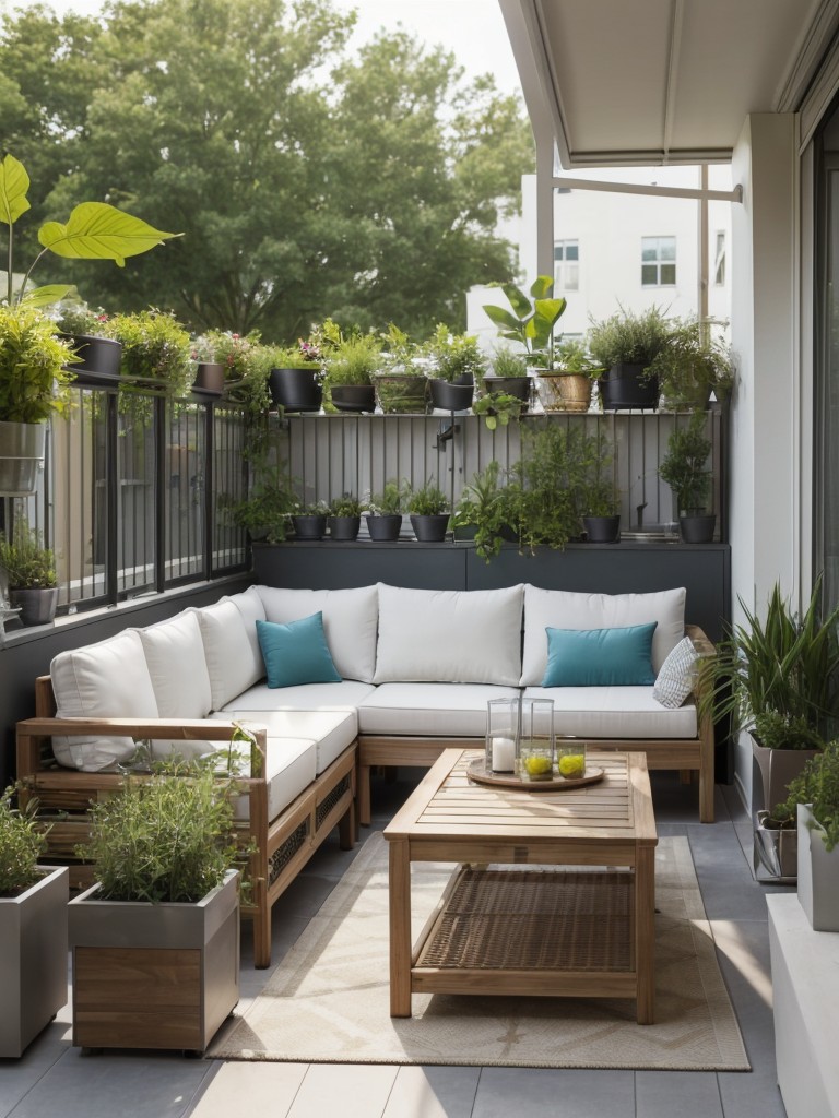 Designing an outdoor oasis in a studio apartment's balcony or patio area with Ikea's outdoor furniture, planters, and accessories.