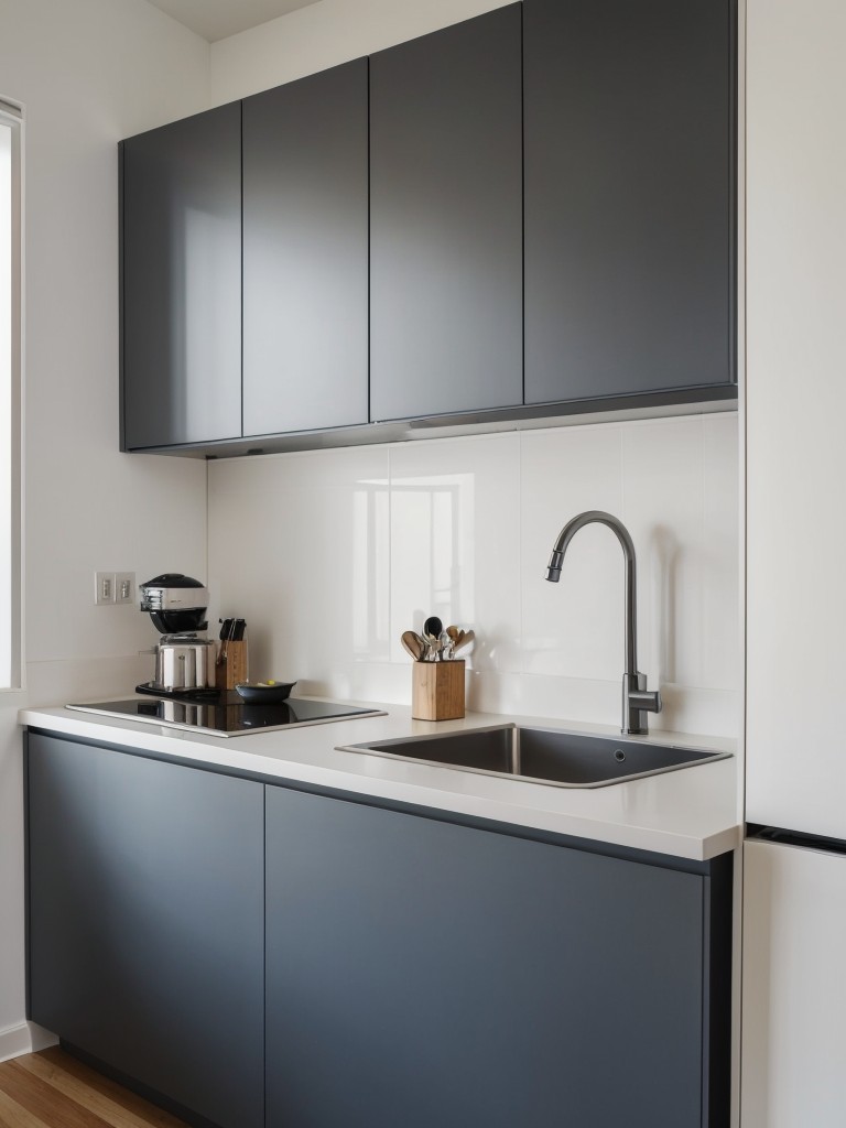 Designing a stylish and functional kitchenette in a studio apartment using Ikea's compact kitchen units and accessories.