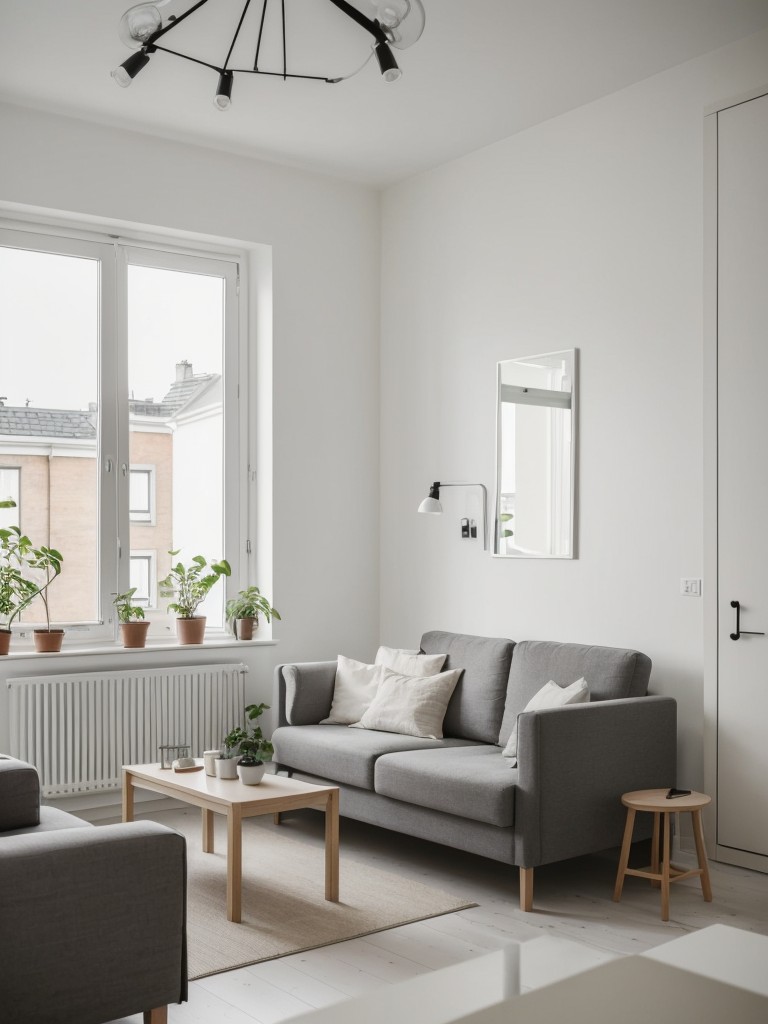 Scandinavian-inspired studio apartment design using Ikea's minimalist furniture and neutral color palette.