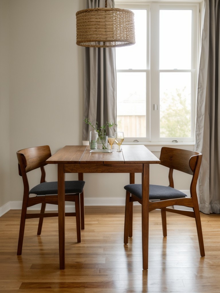Incorporate a folding dining table or drop-leaf table to save space when not in use.