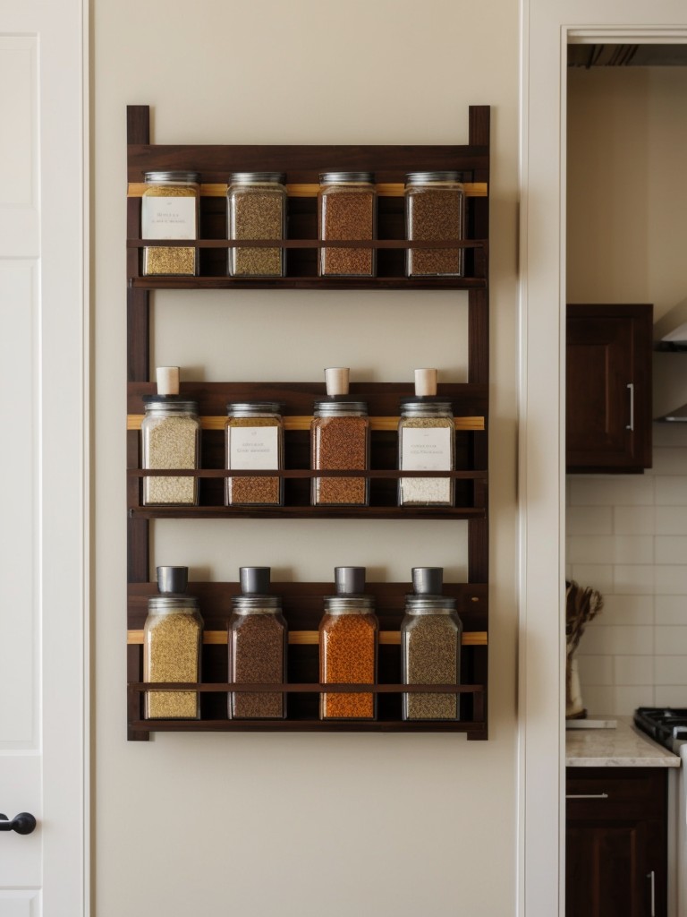 Utilize empty walls by hanging magnetic spice racks or wall-mounted fruit baskets.