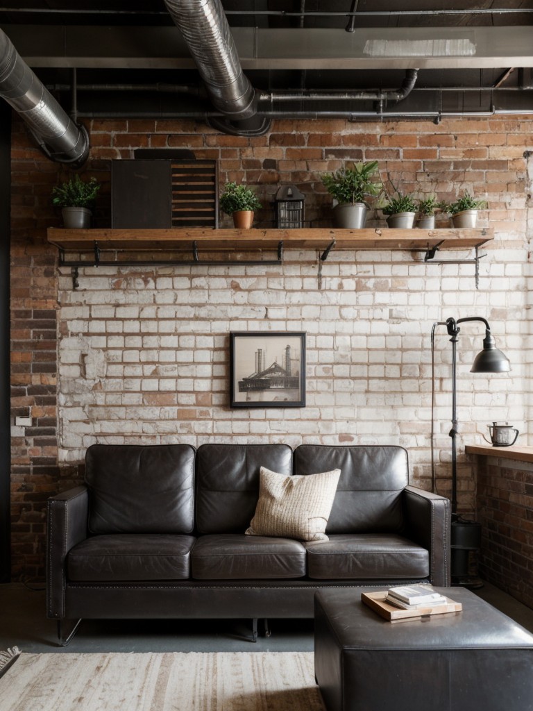 Industrial-inspired men's apartment decor ideas with exposed brick walls, metal accents, and vintage-inspired furniture for a raw and urban feel.