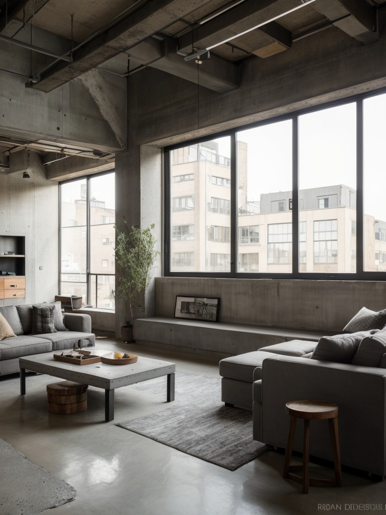 Urban loft-inspired apartment decor ideas incorporating concrete finishes, loft-style furniture, and urban artwork for a rugged and contemporary look.