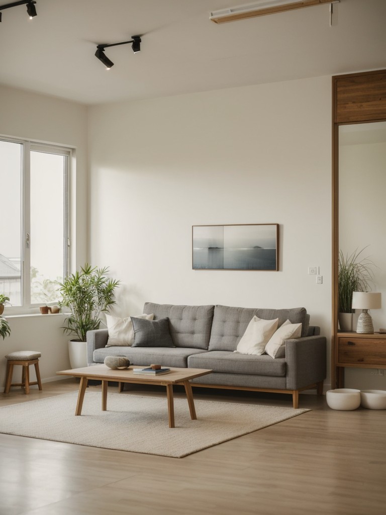 Zen-inspired men's apartment decor ideas with a minimalist and serene aesthetic, natural materials, and calming colors for a peaceful and balanced living environment.