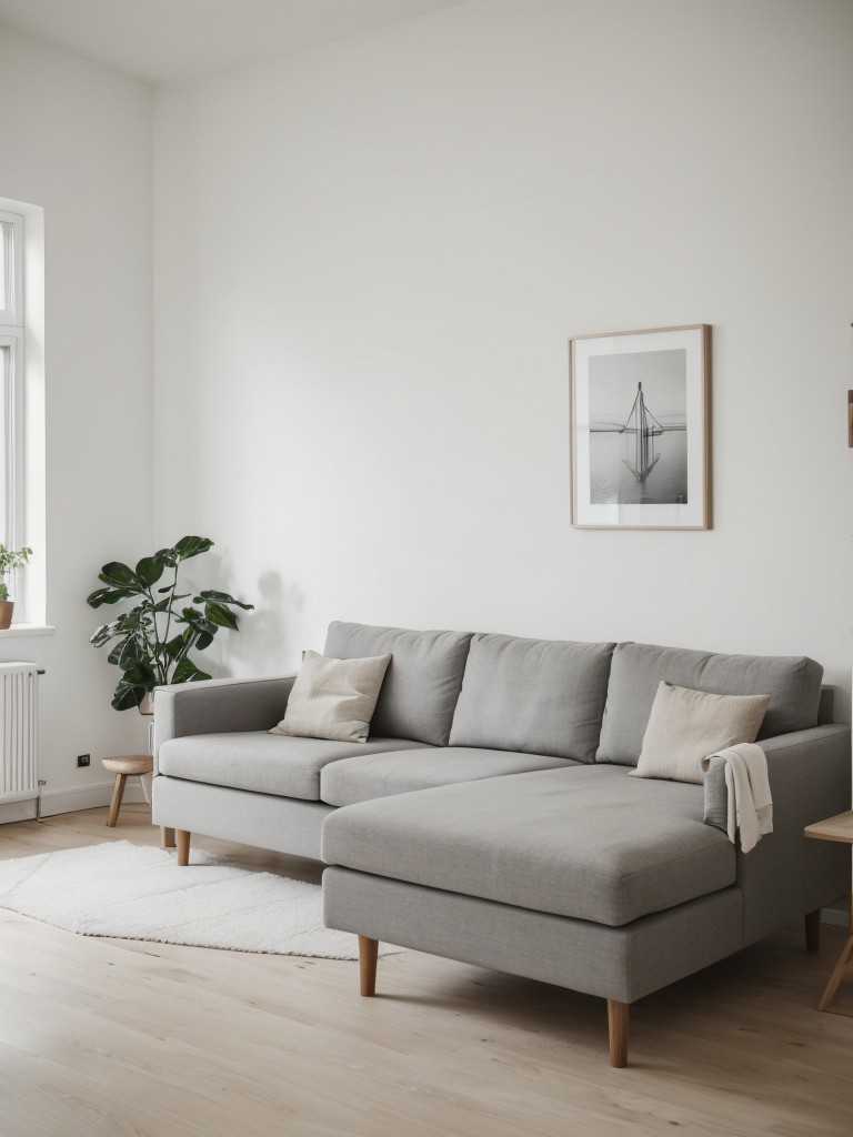 Minimalist Scandinavian living room with a focus on clean lines, natural light, and functional furniture pieces.