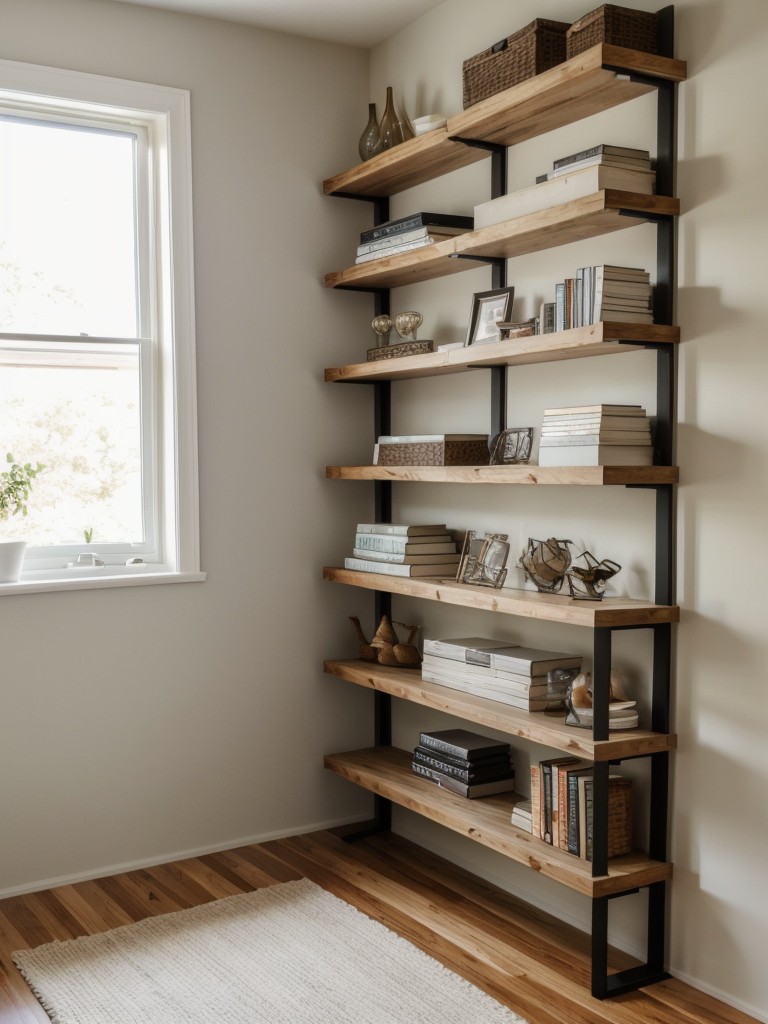 Utilize wall space by hanging floating shelves or wall-mounted units for displaying books, decor, and other items.
