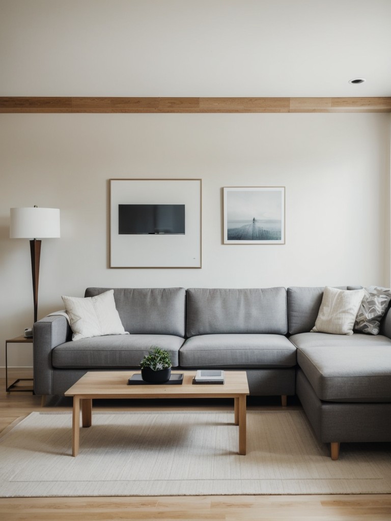 Consider incorporating clean lines and geometric patterns in the living room design to achieve a contemporary and visually appealing atmosphere.