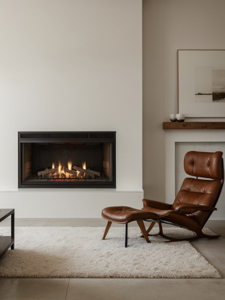 Create a cozy and inviting modern living room by incorporating a fireplace with a sleek, minimalist design.