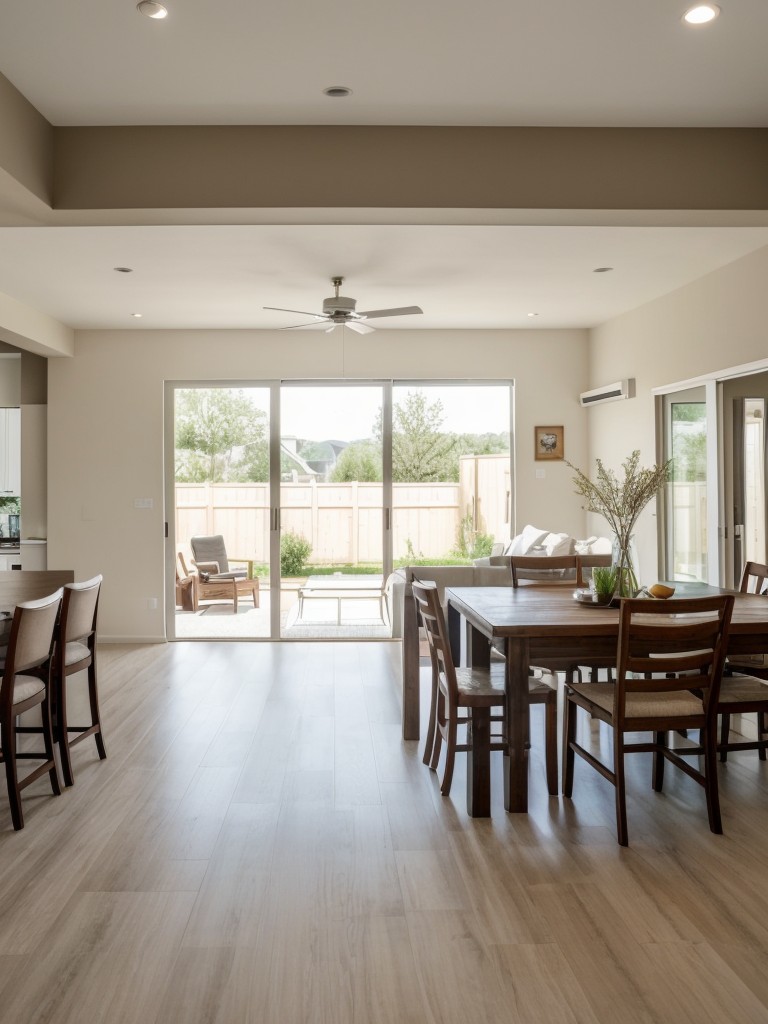 Embrace an open-floor plan concept by combining the living room with the kitchen and dining area, creating a seamless and spacious layout.