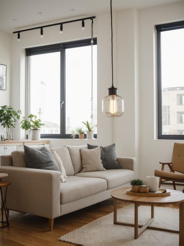 Hang pendant lights to create a focal point and add an element of style to the studio apartment.